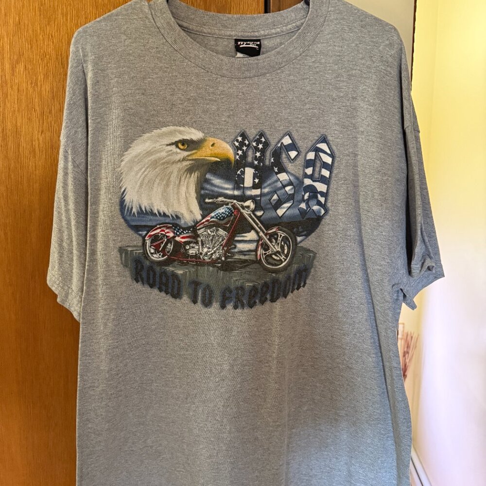 Mens XL Hybrid Graphic T Shirt Patriot Road To Freedom